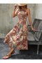 Women's Sleeveless Halter Neck Elastic Waist Digital Print Single Jersey Long Dress - 5