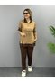 Women's Coffee Hooded Skirt Detail Crest Reverse Stitching Double Suit - 7