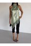 Women's Çağla Green Halter Neck Lace Embroidered Asymmetrical Satin Blouse Hzl26S-Fry123901 - 3