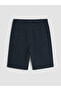 Ozmarka New Season Navy Blue Regular Fit Linen Blend Men's Shorts - 6