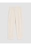 Özmarka New Season Ecru Elastic Waist Gabardine Women's Trousers - 5