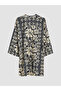 Blue Shawl Collar Patterned Women's Kimono with Belted Waist - 6