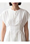 White Crew Neck Pleated Peplum Blouse - 3