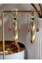 Women's Steel Pink Drop Stone Detail Geometric Hanging Earrings |   Golden Color - 2
