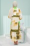 Green Half Buttoned Sleeves Elastic Skirt Layered Viscose Dress - 4