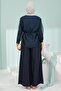 Navy Blue Waist-Tie Undergarment Jacket and Trousers 3-Piece Set - 4