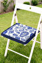 Blue and White Tile Vase and Plate Patterned Fringed Zippered Chair Cushion - Tufted Kitchen Decoration - 2