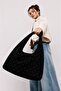 Black Women's Suede Shopper Soft Form Shoulder Bag - 3