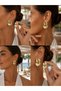 Gold Dangle Women's Earrings Organic Form Shiny Modern Stylish Big Earrings - 4