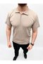 Men's Summer Knitwear Hair Knit T-Shirt Short Sleeve Polo Collar Zippered T-Shirt - Beige - 4
