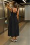 Women's Strappy Wide V-Neck Back Tie Slit Single Jersey Dress - 2