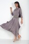 Women's Quarter Sleeve Asymmetrical Crepe Satin Midi Dress with Belt at Waist - 2