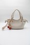 Women's Cream Knot Detailed Crossbody Hand and Shoulder Bag with Cherry Charm Accessory - 5