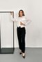 Women's Black Trousers High Waist Contrast Trim Straight Leg Woven Office Chic - 2