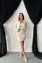Women's Ecru Jacket-Skirt Set Three-Piece Jacket Skirt Set Leather-Trimmed Crop Blouse Mini Buttoned