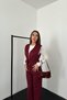 Women's Burgundy Suede Vest and Trousers Set with Zipper, Lacing, Pockets, Wide Legs - 3