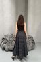 Women's Black Maxi Skirt Plaid High Waist Belted Look Slit Woven - 6
