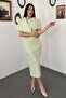 Women's Mint Midi Pencil Dress with Cape, Single Buckle Lined Event Dress - 2