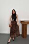 Women's Black Belted Leopard Print Half Turtleneck Sleeveless Maxi Dress - 2