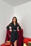 Women's Black Belted Lace Sleeve Jacket Collar Asymmetrical Mini Dress - 3