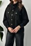 Women's Black Suede Shirt with Stand Collar, Snap Buttons, Double Pockets, Long Sleeves, Regular Length - 4