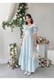 Women's Blue Midi Dress with Plaid Pattern, Ruffle Collar, Balloon Sleeves and Lace Detail - 6