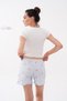 Crew Neck Short Sleeve Chest Embroidered Ribbed Crop T-Shirt Mini Teddy Bear Patterned Ruffle Hem Shorts Summer Women's Pajama Set Premium Cotton - 4