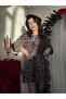 Women's Leopard Print Bow Collar Chiffon Mini Long Sleeve Dress - 6