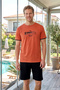 Men's Short Sleeve Shorts Single Jersey Fabric Pajama Set 2387 Orange