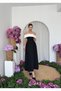 Women's Black Dress Strapless Collar Contrast Detailed High Waisted Long Evening Dress - 6