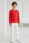 T-Shirt Boy's Basic Red T-Shirt Long Sleeve 100% Cotton Crew Neck Unprinted Tshirt (2-13 Years) - 3