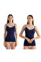 Women's Lace 3-Piece (Rose-Burgundy-Navy Blue) Cotton Soft Textured Lycra Body-Hugging 3-Piece Undershirt - 2