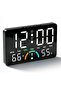 Digital Alarm Clock XL, modern desktop clock, temperature & humidity, 16x10cm large LED, black