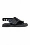 Women's Black Patent Leather Look Flip-Flop Sandals with Gold Detailed Buckle and Flat Sole - 3