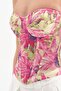 Women's Corset with Covered Bust Part and Floral Fabric Detailed Design - 6