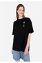 Comfort Fit Round Neck Printed Women's Black Pocketless Short Sleeve T-Shirt - 6
