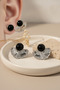 Gray Color Women's Earrings in Fan Shape with Black Stone Detail - 6
