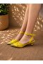 Ri̇na Yellow Lace 3 cm Heel Shoes with Pointed Toe and Straps - 3