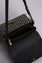 Monogram Printed Long Strap Stylish Women's Hand and Shoulder Bag with Lock and Shawl Detail, Black - 4