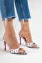 Women's Brown Polka Dot Detailed Pointed Toe Thin Heeled Slippers Sona - 7