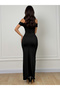 Black Off Shoulder Mermaid Hem Midi Dress - 2