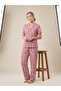 Pink Abstract Printed Nightwear Shirt With Matching Pants