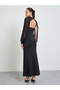 Black Sleeveless Maxi Dress and Beads Embellished Sheer Blouse Set - 5