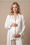 Women's Ecru Baby Collar Buttoned Front Maternity Pajama Set with Dressing Gown - 6