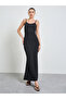 Black Sleeveless Maxi Dress and Beads Embellished Sheer Blouse Set - 4