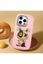 iPhone 16 Pro Compatible Case with Camera Protection Pink Silicone Couple Phone Case with Character Pattern - 2
