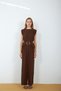 Women's Brown Belted Draped Waist Detailed Zero Sleeve Full Length Jumpsuit Nbmy4043