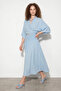 Women's Double-Breasted Tie-Down Blouse with Gipe Detail and Lined Skirt Cotton Baby Blue Set - 6