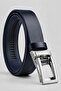 Genuine Buffalo Leather Men's Belt with Automatic Buckle and No Holes - Navy Blue - 2