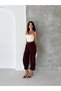 Women's High Waist Pleated Detailed Cuffed Cuff Loose Woven Fabric Trousers - 4